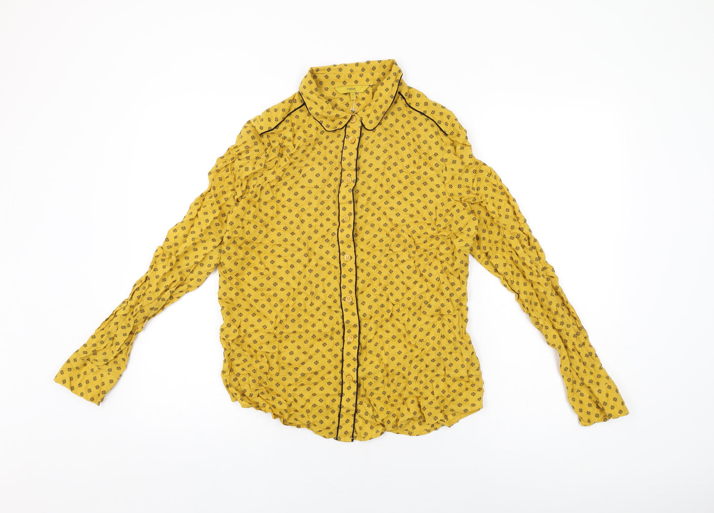 NEXT Womens Yellow Geometric Modal Basic Button-Up Size 12 Collared