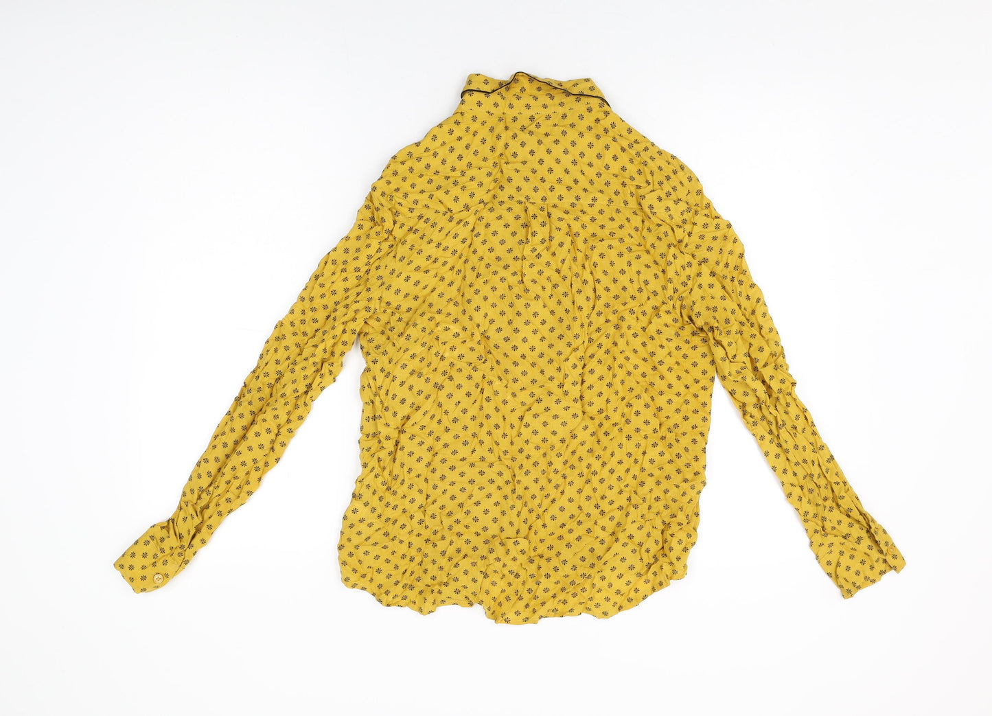 NEXT Womens Yellow Geometric Modal Basic Button-Up Size 12 Collared