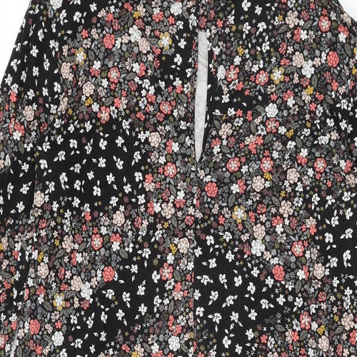Marks and Spencer Womens Black Floral Viscose Shift Size 12 Round Neck Button