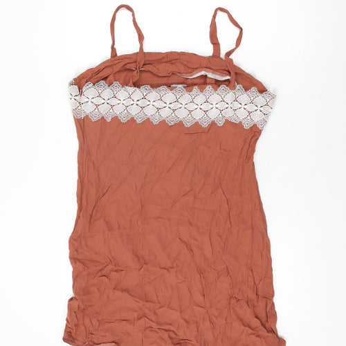 New Look Womens Brown Viscose Basic T-Shirt Size 16 Square Neck