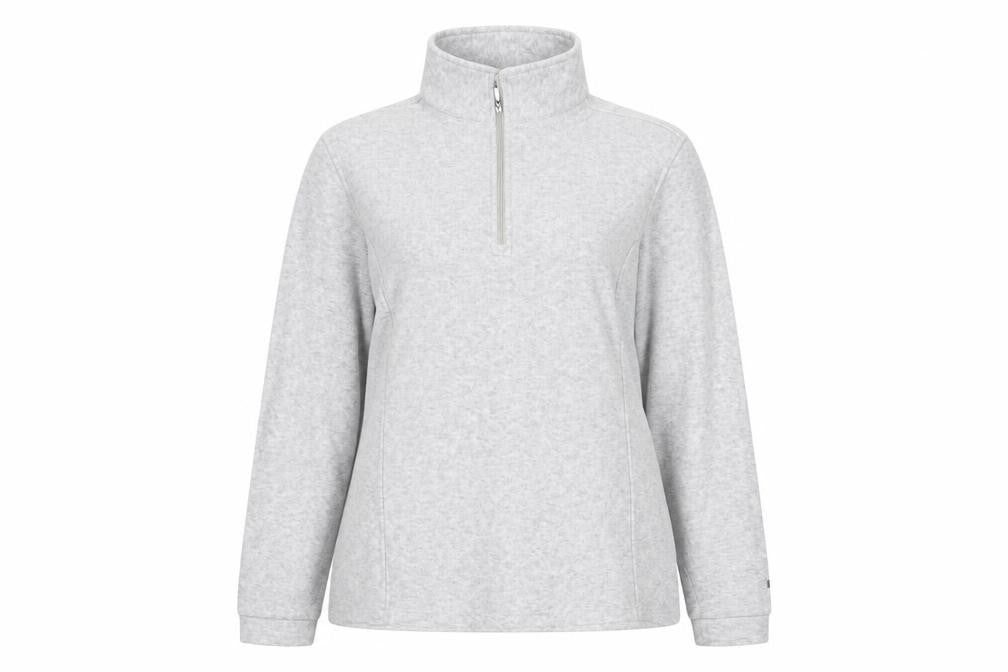 Front view of Wannabee women’s grey polyester pullover sweatshirt, size XL, zip
