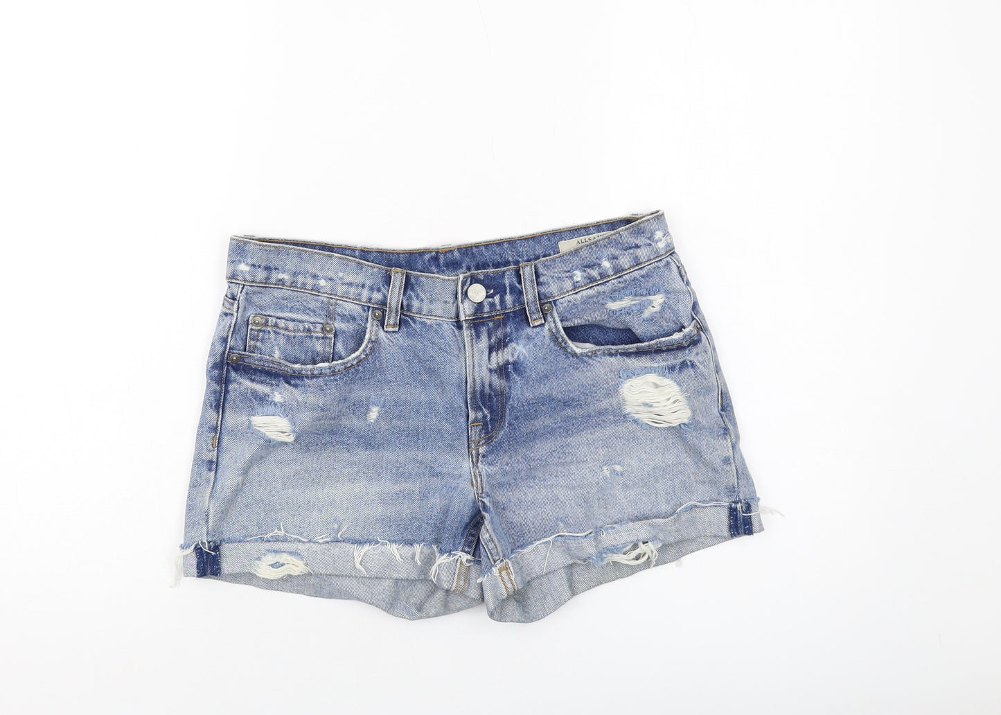 AllSaints Womens Blue Cotton Hot Pants Shorts Size 28 in L3 in Regular Button