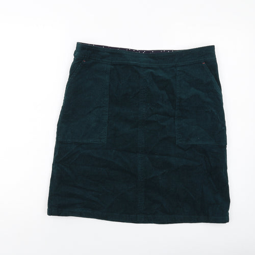 White Stuff Womens Green Cotton A-Line Skirt Size 14 Zip