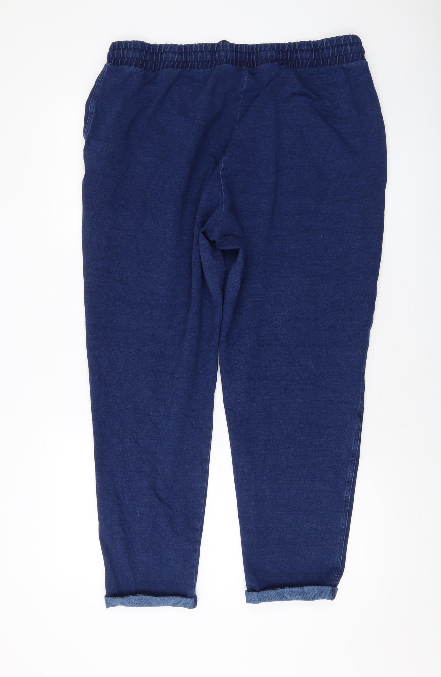 Marks and Spencer Womens Blue Cotton Trousers Size 18 L27 in Regular Drawstring