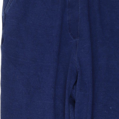 Marks and Spencer Womens Blue Cotton Trousers Size 18 L27 in Regular Drawstring