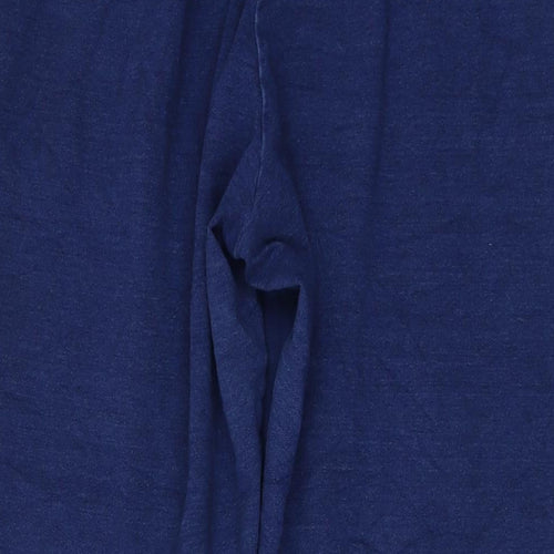 Marks and Spencer Womens Blue Cotton Trousers Size 18 L27 in Regular Drawstring