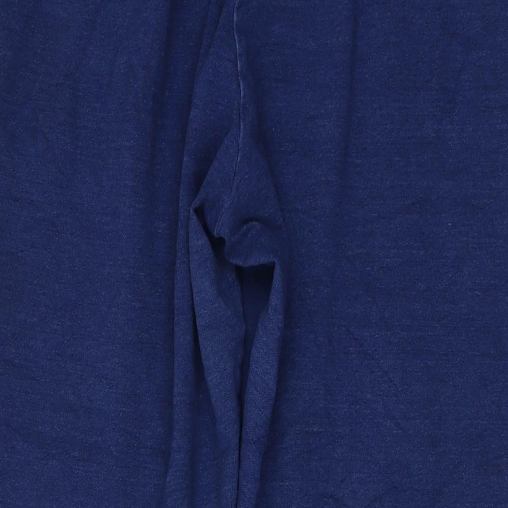 Marks and Spencer Womens Blue Cotton Trousers Size 18 L27 in Regular Drawstring