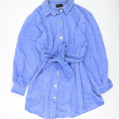 Asoso Womens Purple Cotton Shirt Dress Size 6 Collared Button
