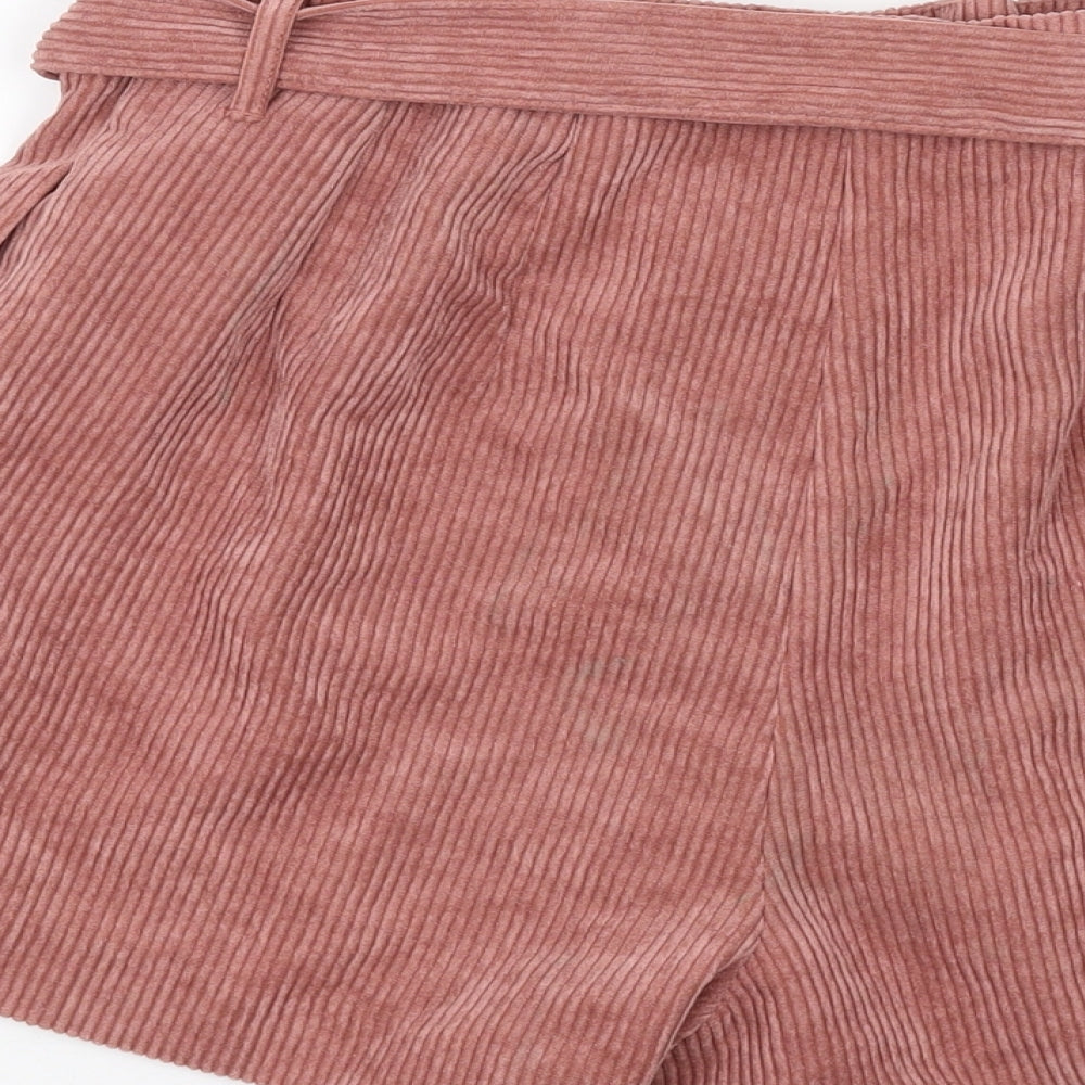 River Island Womens Pink Cotton Paperbag Shorts Size 12 L3 in Regular Button