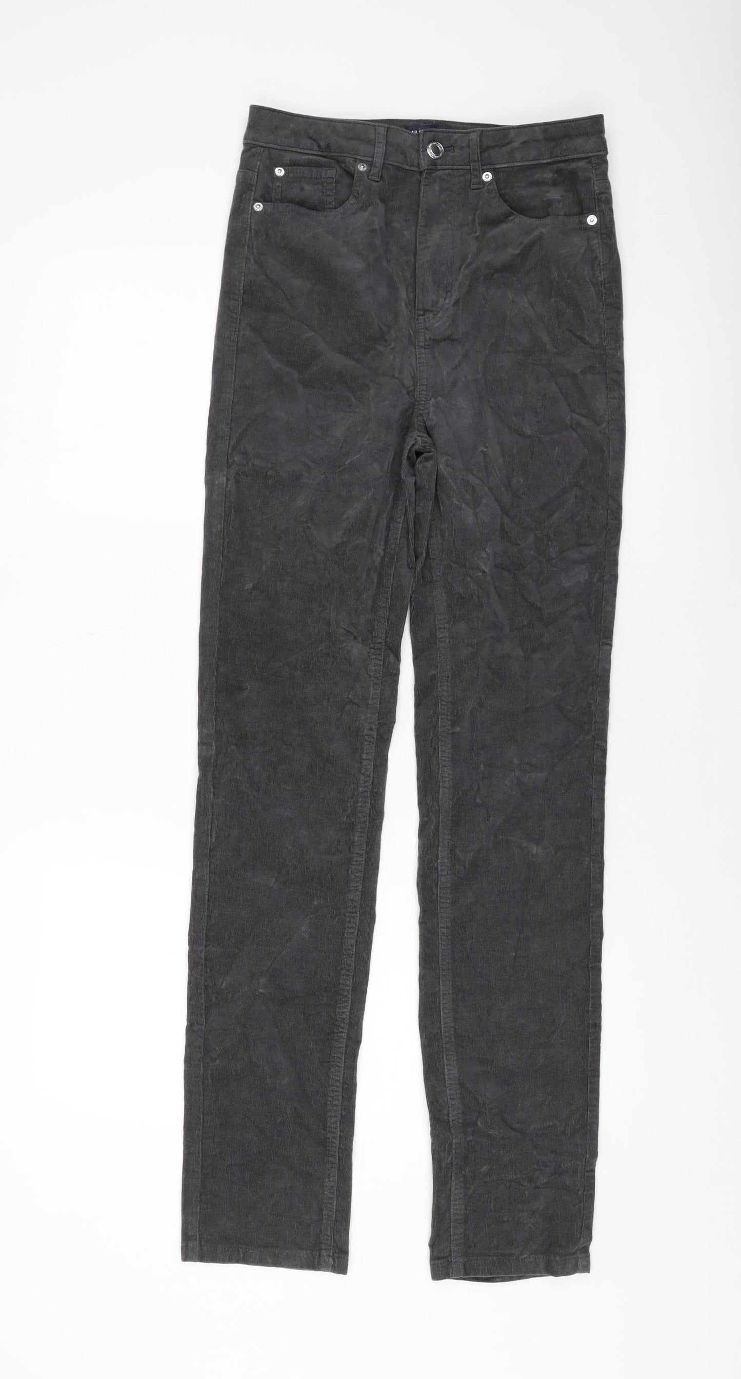 Marks and Spencer Womens Grey Cotton Trousers Size 8 L31 in Regular Button