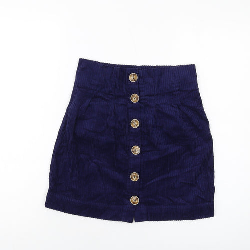 ASOS Womens Blue Cotton Mini Skirt Size 6 Button