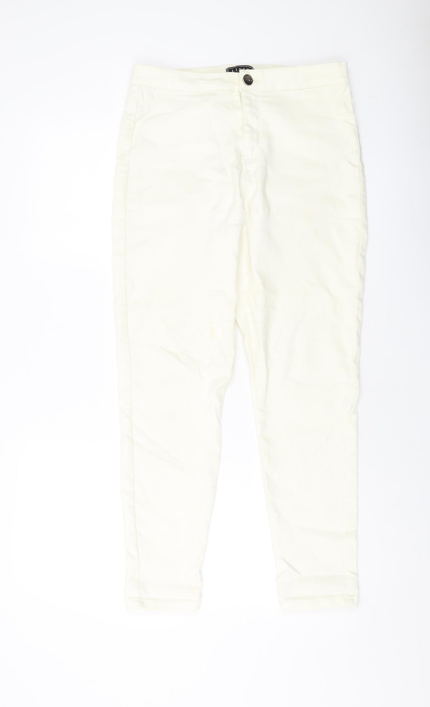 Lipsy Womens Ivory Cotton Skinny Jeans Size 14 L27 in Regular Button