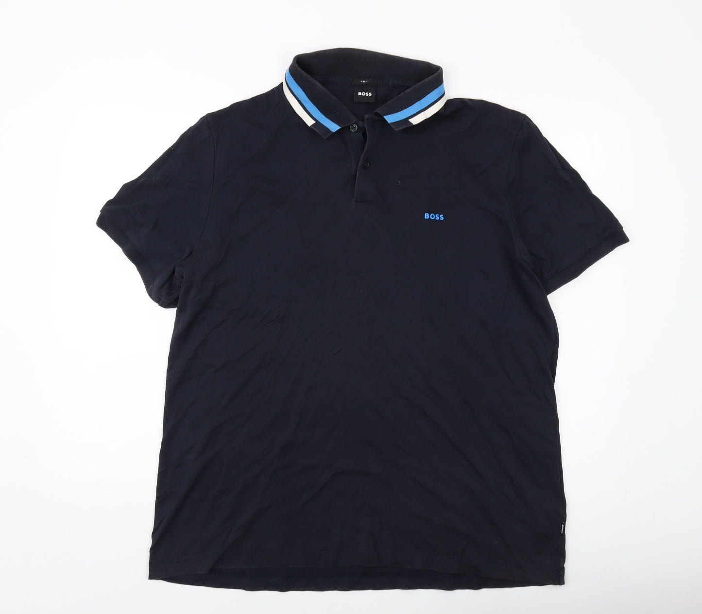 Boss Mens Blue Cotton Polo Size 3XL Collared Button