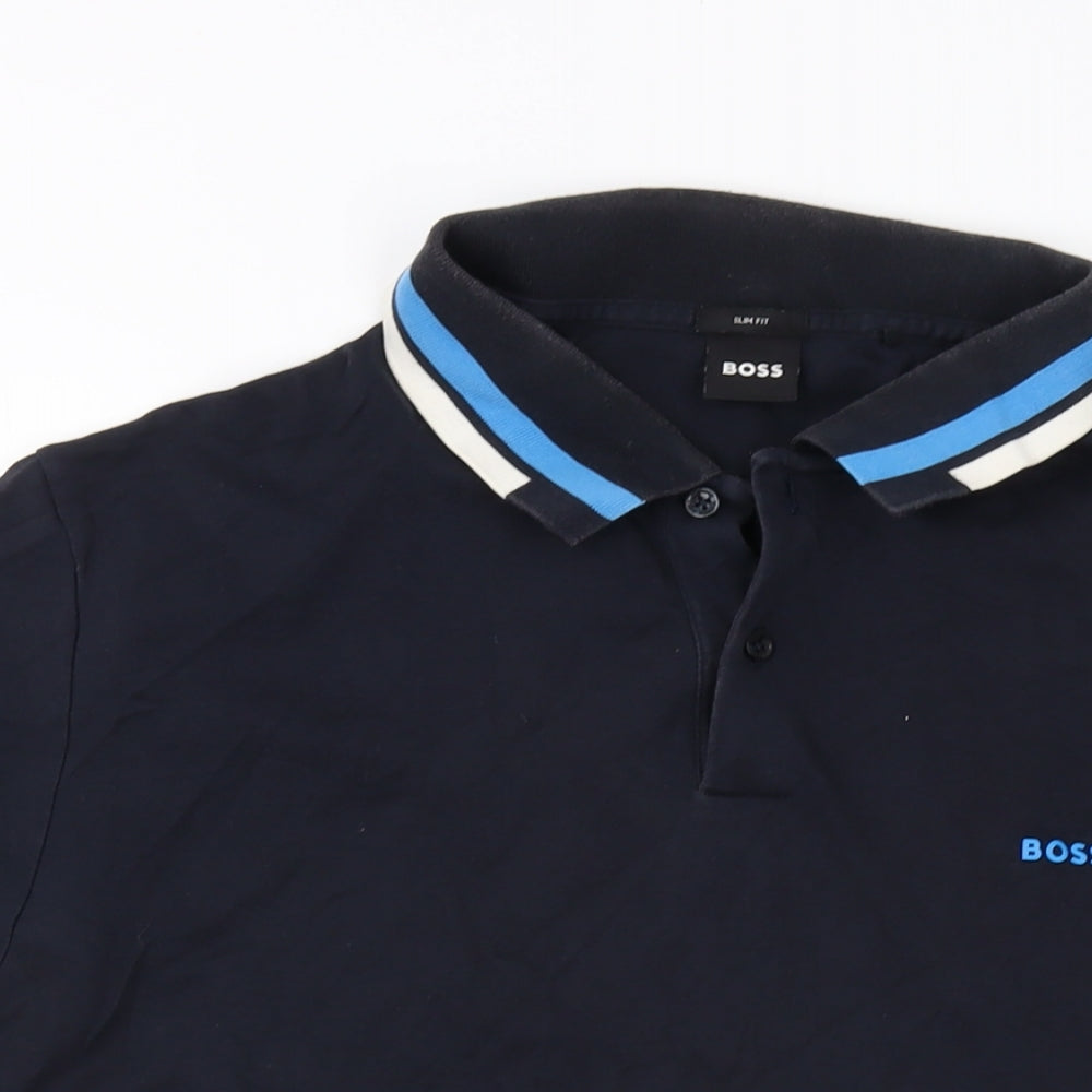 Boss Mens Blue Cotton Polo Size 3XL Collared Button