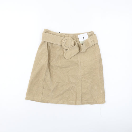 Denim & Co. Womens Beige Cotton Mini Skirt Size 6 Zip