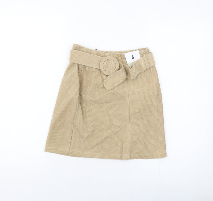 Denim & Co. Womens Beige Cotton Mini Skirt Size 6 Zip