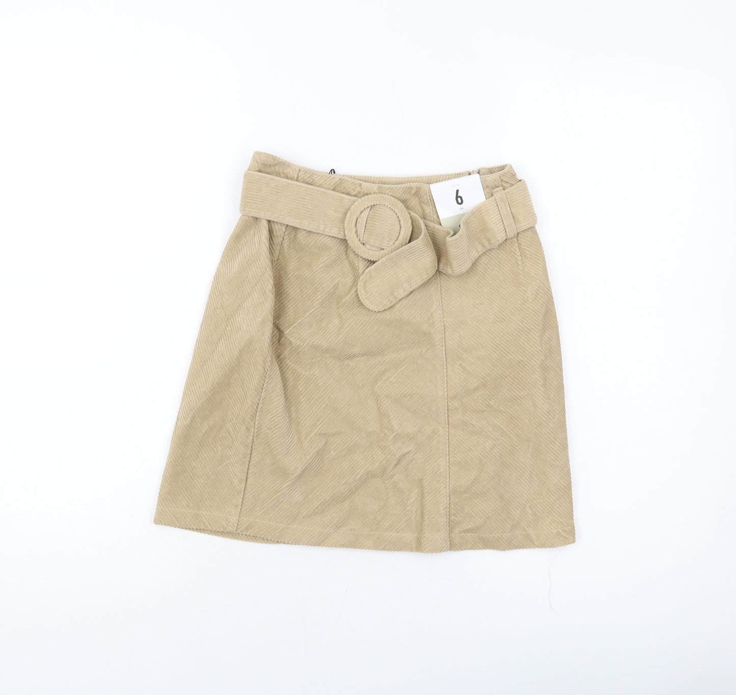 Denim & Co. Womens Beige Cotton Mini Skirt Size 6 Zip
