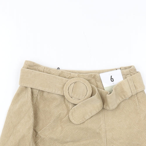 Denim & Co. Womens Beige Cotton Mini Skirt Size 6 Zip