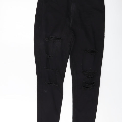 Topshop Womens Black Cotton Skinny Jeans Size 32 in L26 in Regular Button