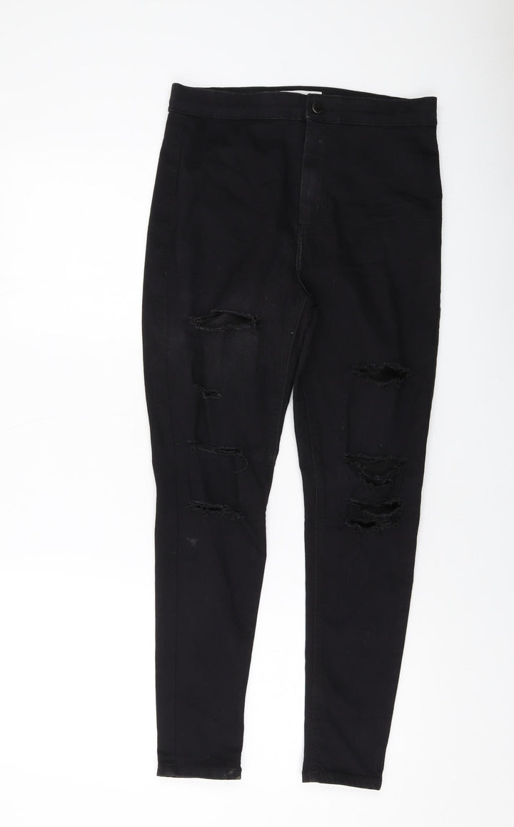 Topshop Womens Black Cotton Skinny Jeans Size 32 in L26 in Regular Button