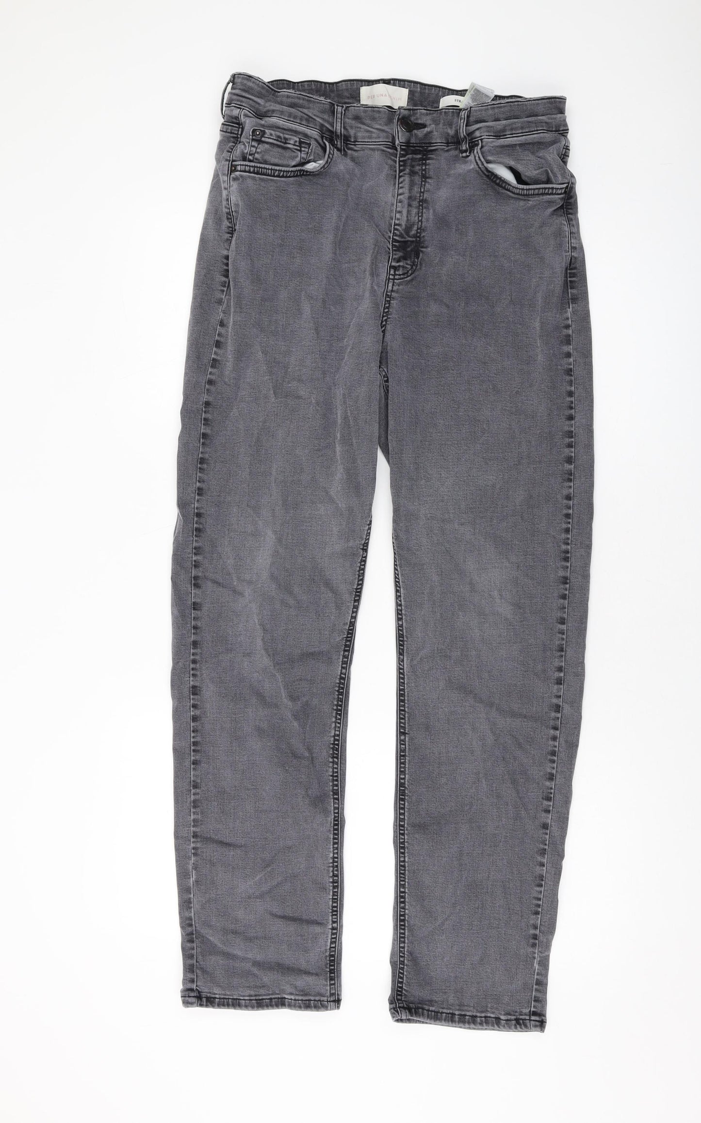 Per Una Womens Grey Cotton Straight Jeans Size 16 L29 in Regular Button