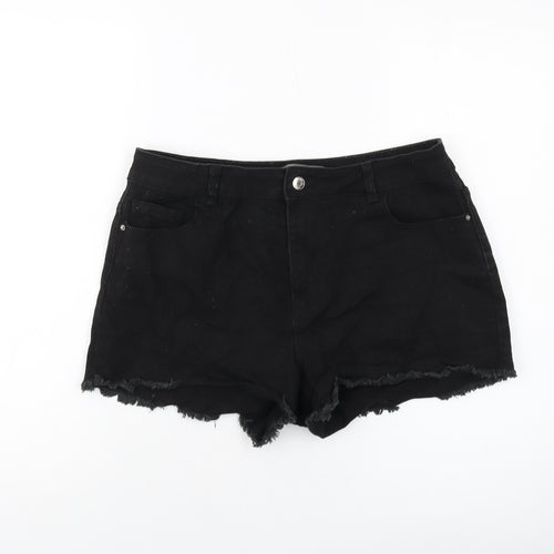 Denim & Co. Womens Black Cotton Hot Pants Shorts Size 14 L3 in Regular Button