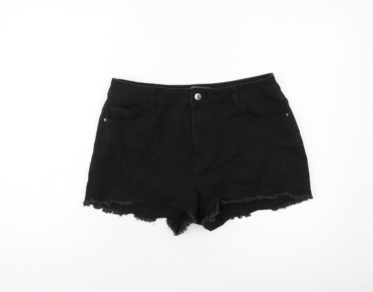 Denim & Co. Womens Black Cotton Hot Pants Shorts Size 14 L3 in Regular Button