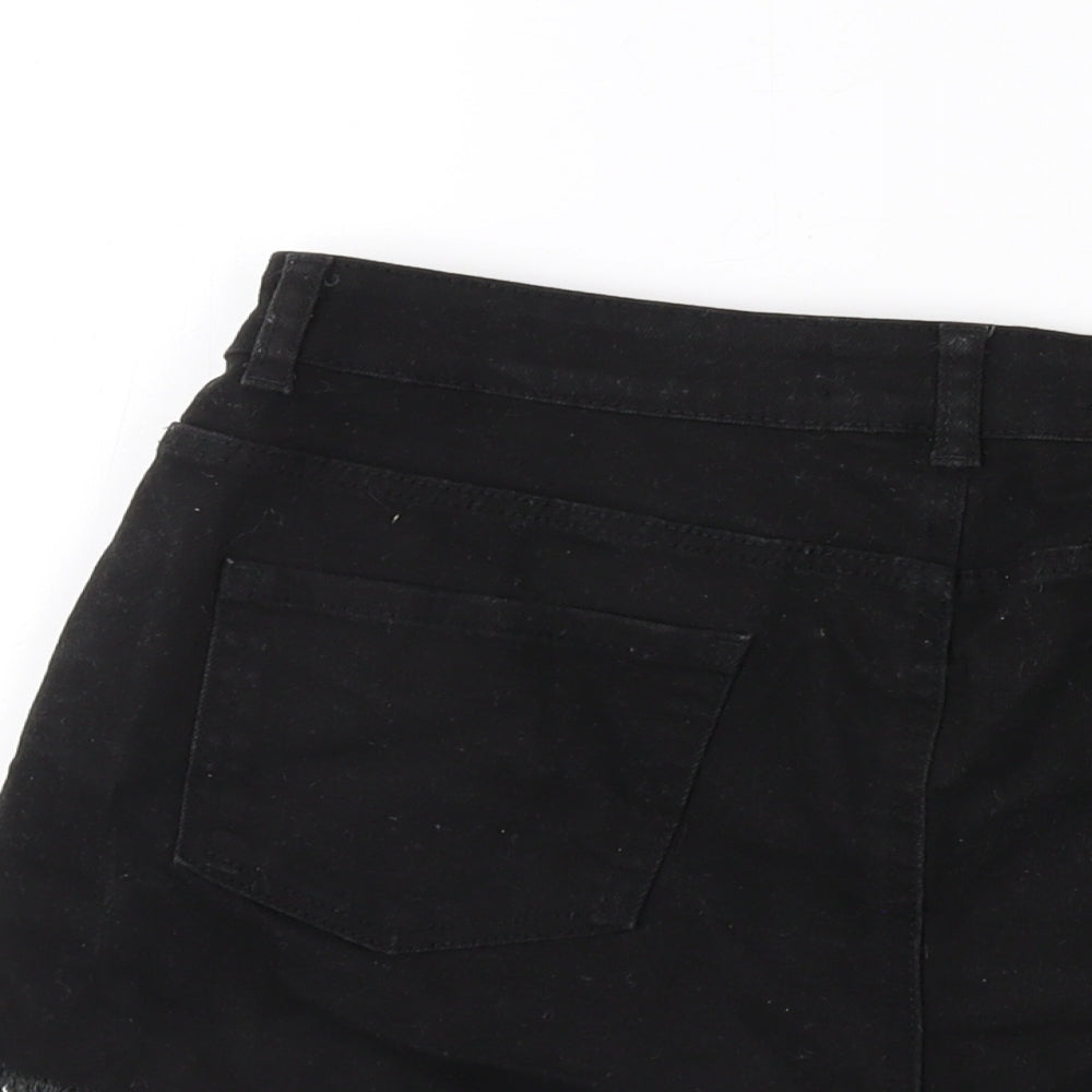 Denim & Co. Womens Black Cotton Hot Pants Shorts Size 14 L3 in Regular Button