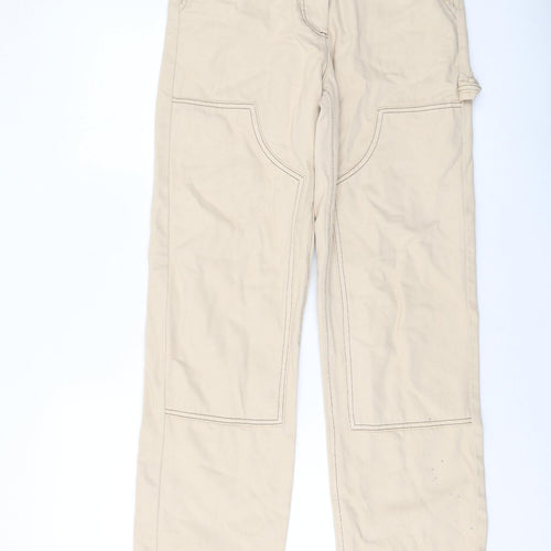 Stradivarius Womens Beige Cotton Straight Jeans Size 8 L31 in Regular Button