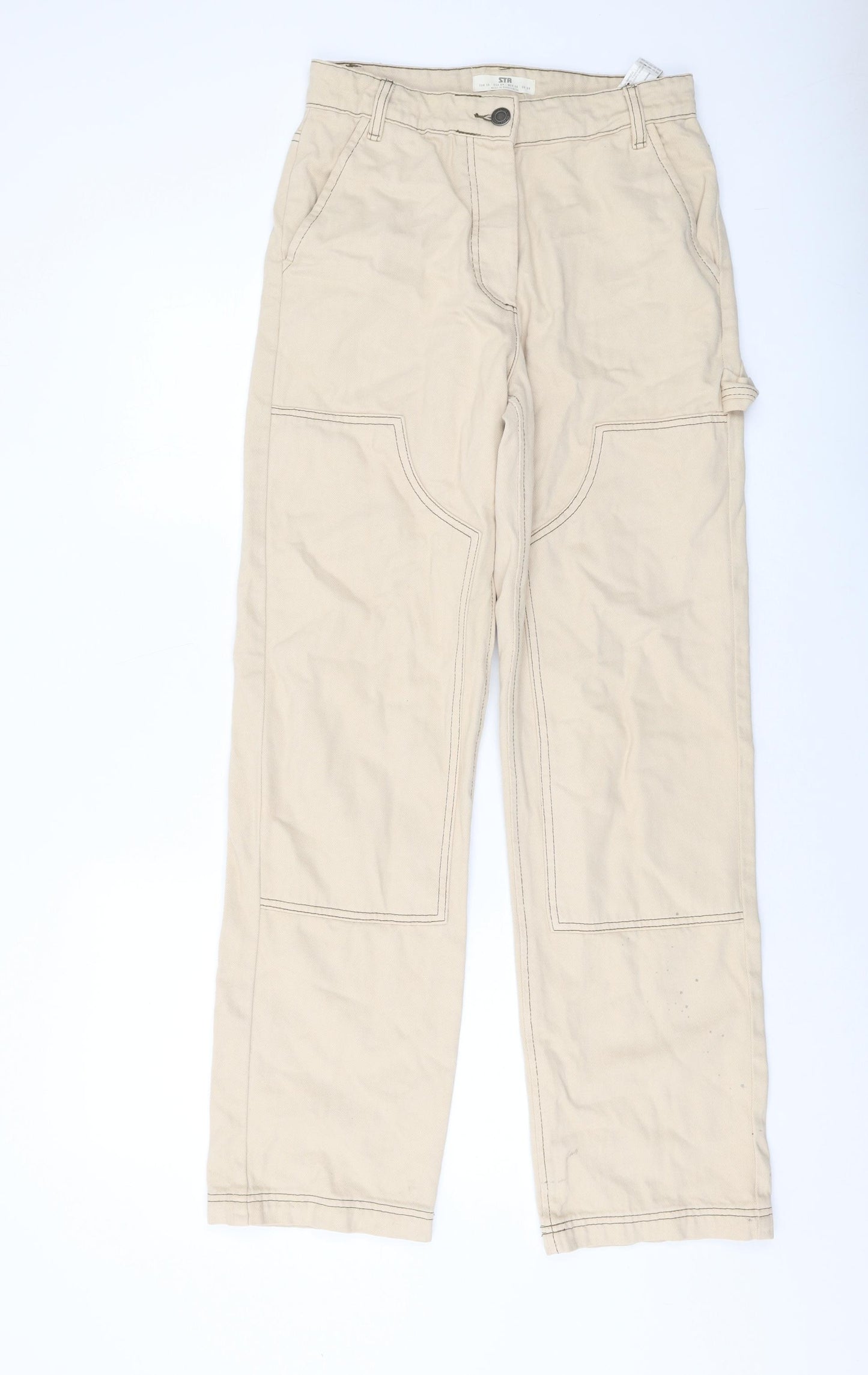 Stradivarius Womens Beige Cotton Straight Jeans Size 8 L31 in Regular Button