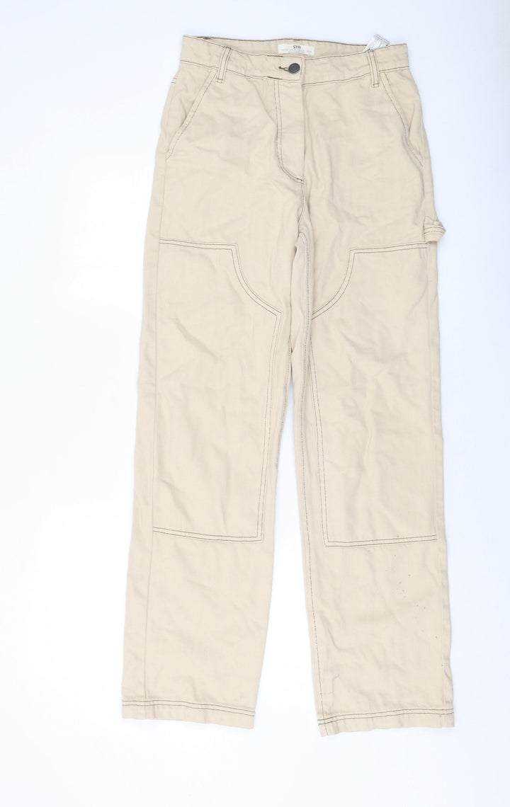 Stradivarius Womens Beige Cotton Straight Jeans Size 8 L31 in Regular Button