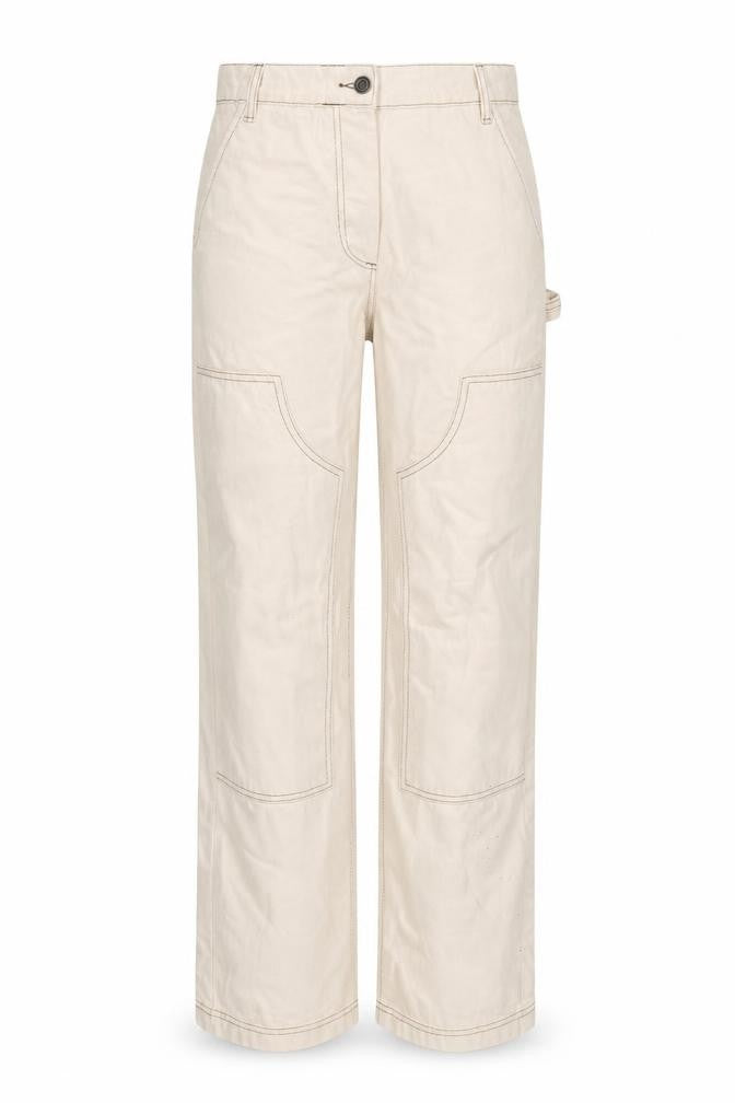 Front view of Stradivarius women’s beige cotton straight jeans, size UK 8, 31-inch leg regular button
