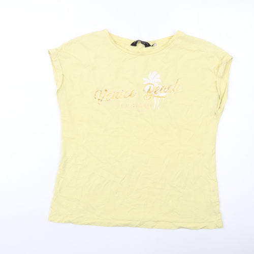 Dorothy Perkins Womens Yellow Cotton Basic T-Shirt Size 12 Round Neck