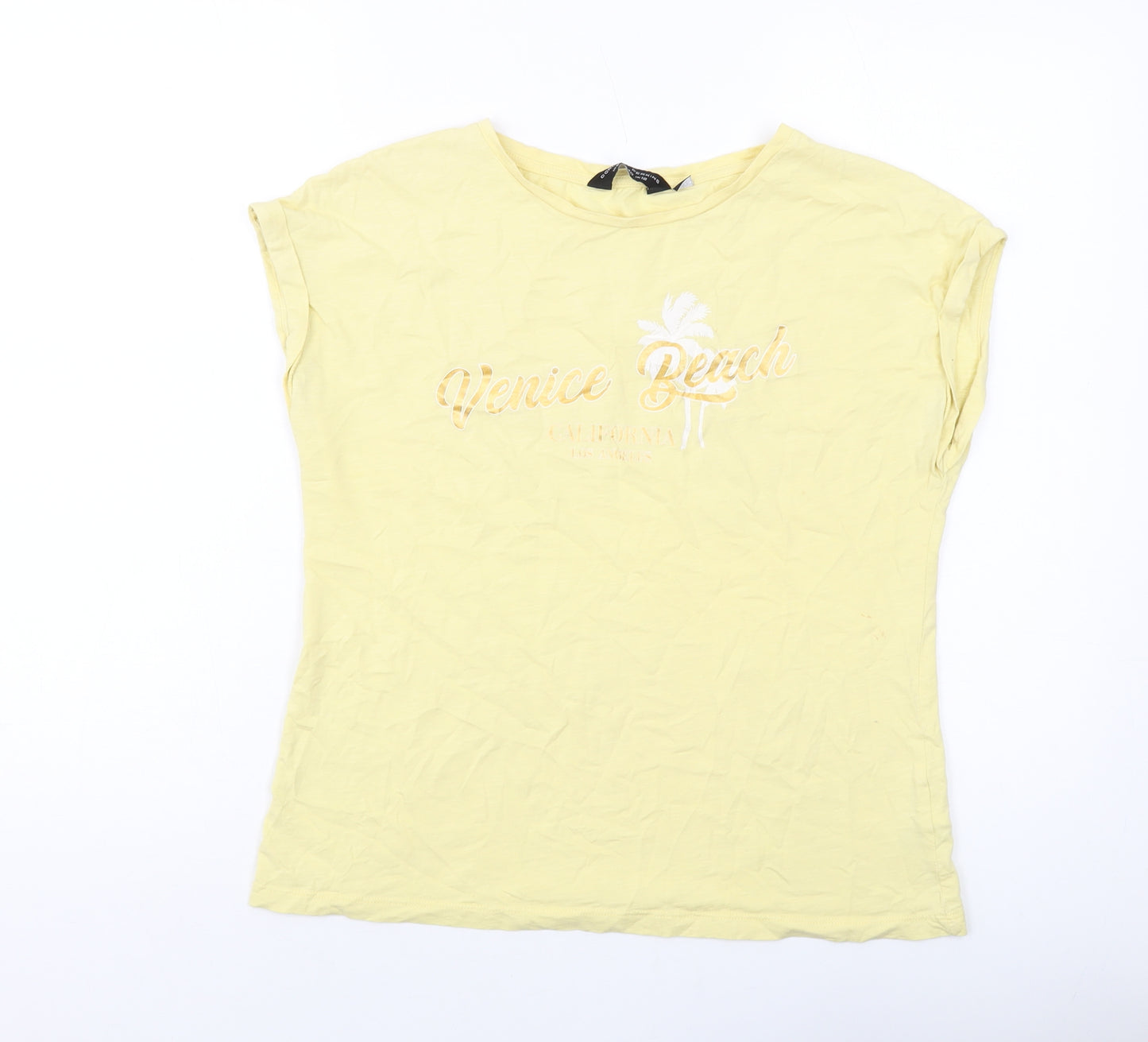 Dorothy Perkins Womens Yellow Cotton Basic T-Shirt Size 12 Round Neck