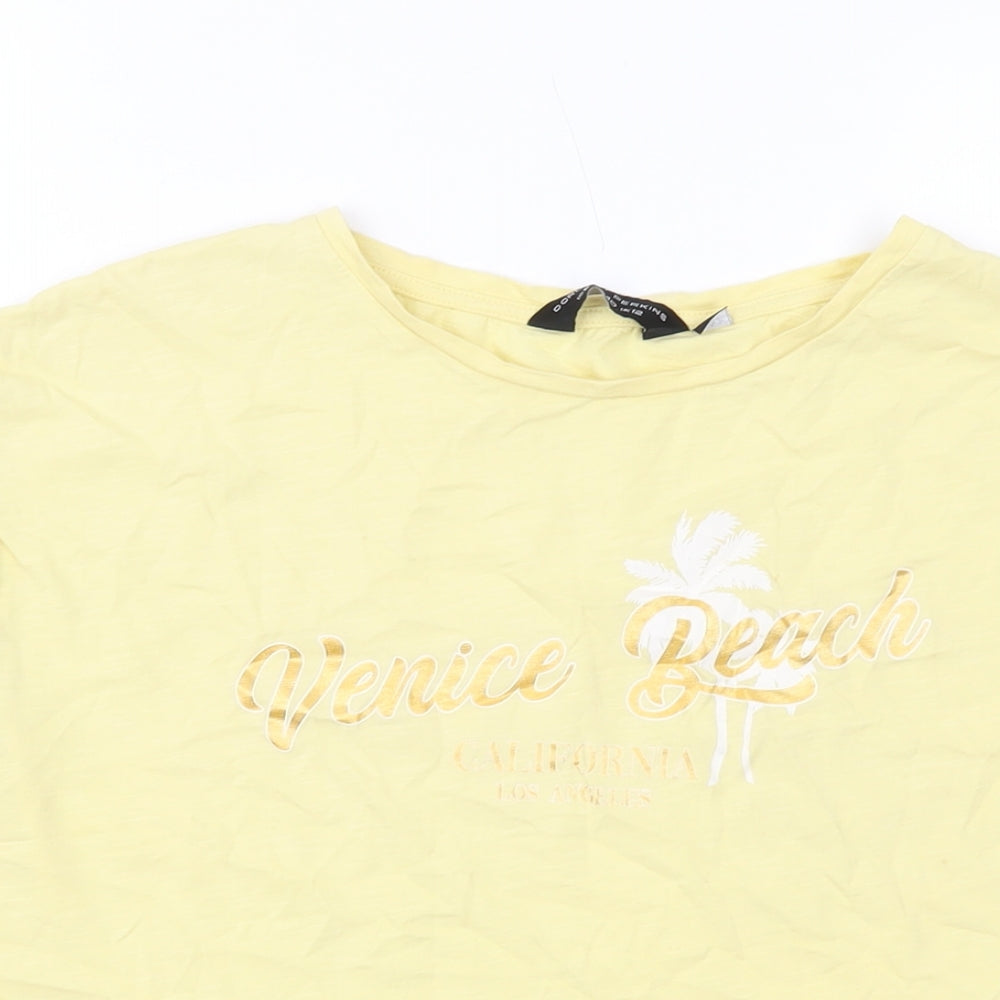 Dorothy Perkins Womens Yellow Cotton Basic T-Shirt Size 12 Round Neck