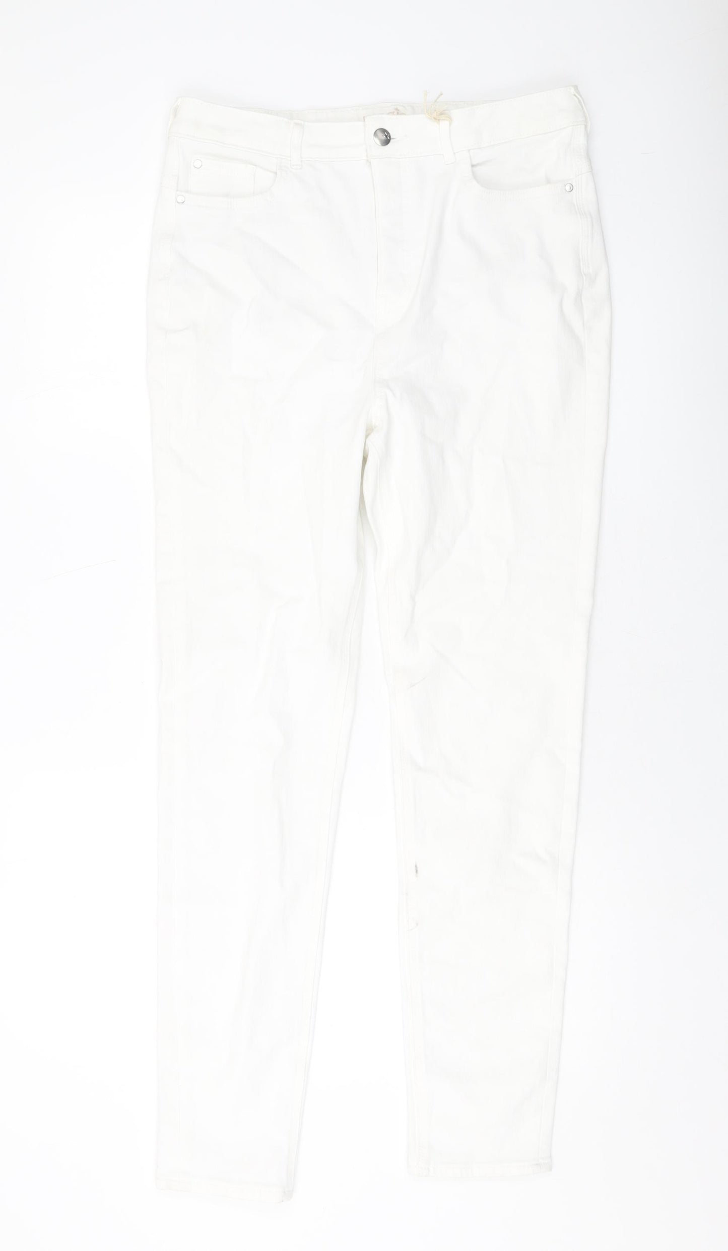 Marks and Spencer Womens Ivory Cotton Skinny Jeans Size 32 in L29 in Regular Button
