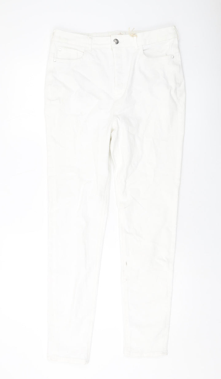 Marks and Spencer Womens Ivory Cotton Skinny Jeans Size 32 in L29 in Regular Button
