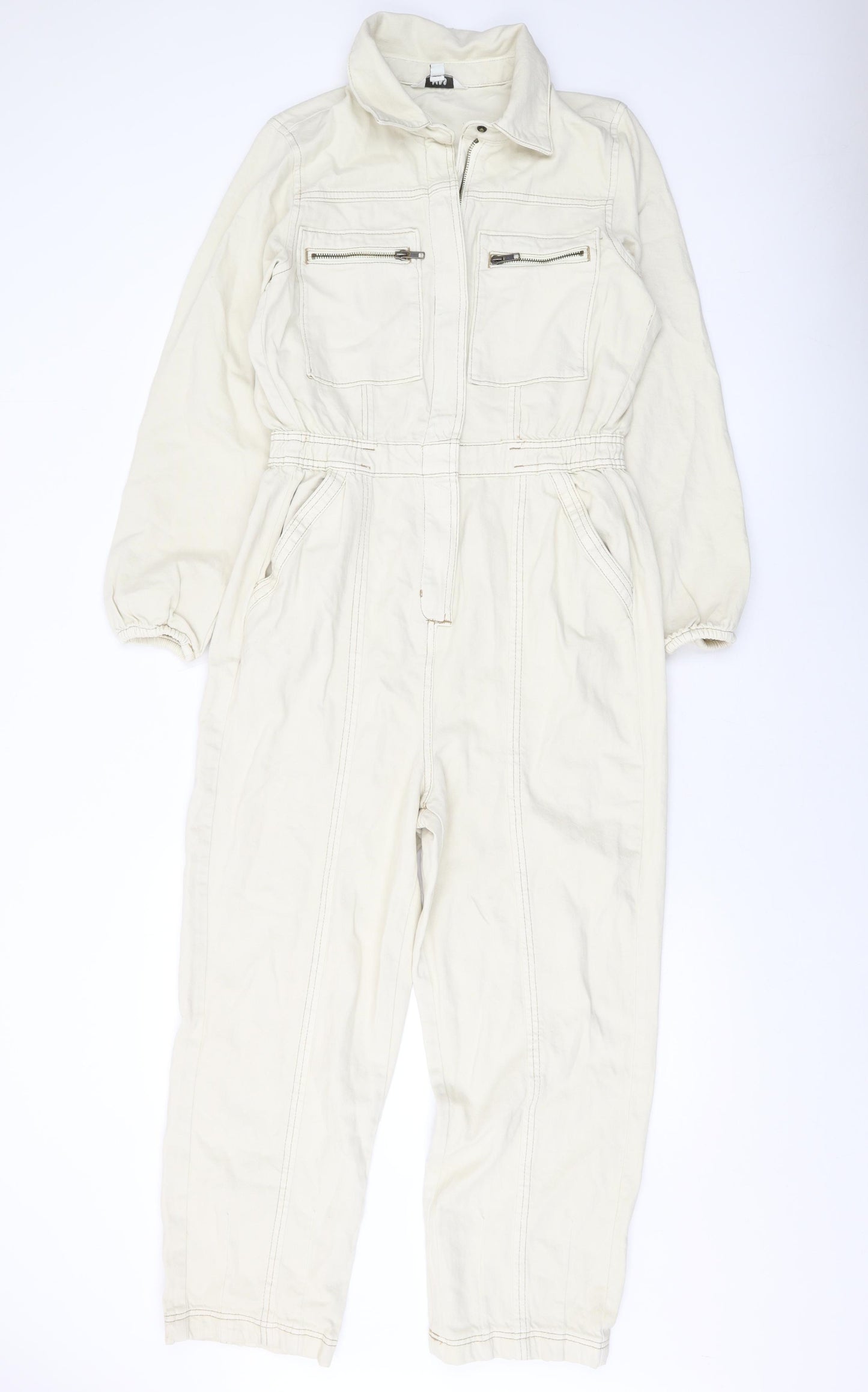 Marks and Spencer Womens Beige Cotton Jumpsuit One-Piece Size 10 L25 in Zip