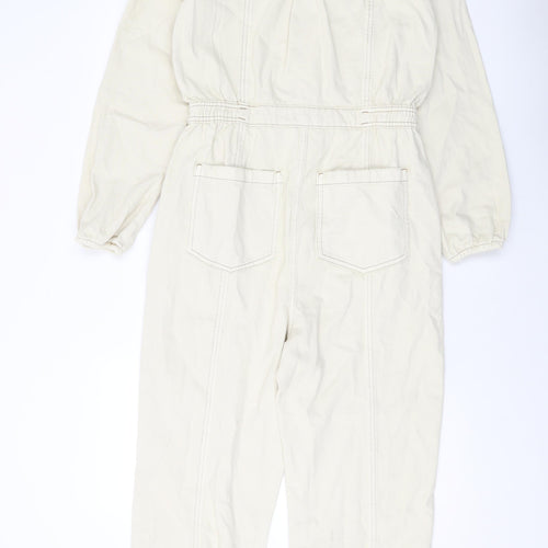 Marks and Spencer Womens Beige Cotton Jumpsuit One-Piece Size 10 L25 in Zip