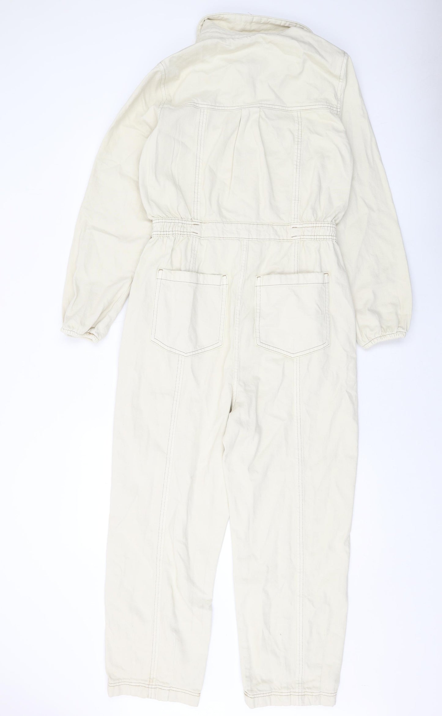 Marks and Spencer Womens Beige Cotton Jumpsuit One-Piece Size 10 L25 in Zip
