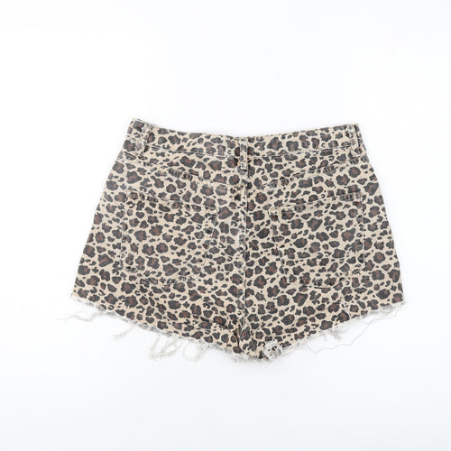 Denim & Co. Womens Brown Animal Print Cotton Hot Pants Shorts Size 12 L3 in Regular Button