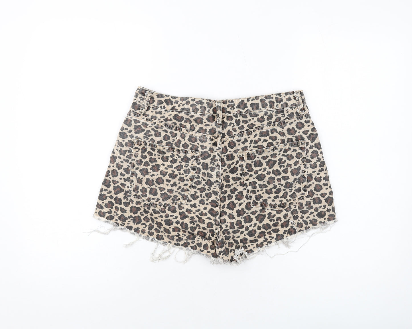 Denim & Co. Womens Brown Animal Print Cotton Hot Pants Shorts Size 12 L3 in Regular Button