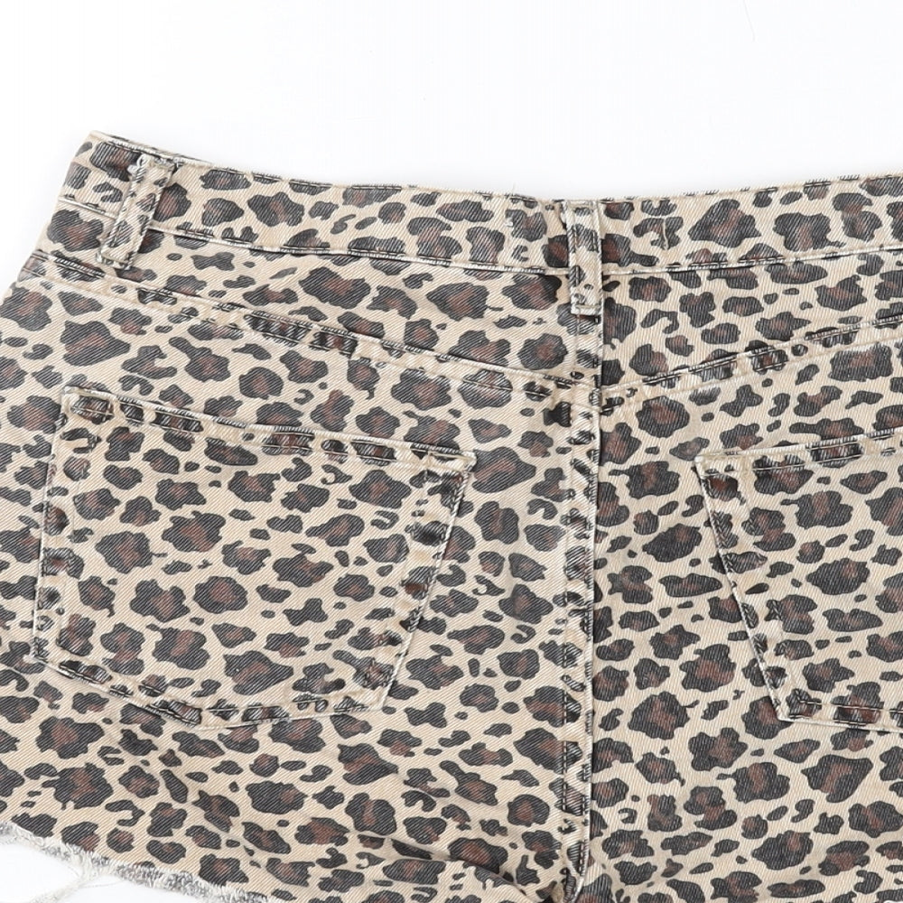 Denim & Co. Womens Brown Animal Print Cotton Hot Pants Shorts Size 12 L3 in Regular Button