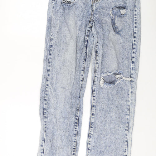 PRETTYLITTLETHING Womens Blue Cotton Wide-Leg Jeans Size 12 L32 in Regular Button