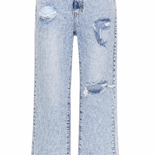PRETTYLITTLETHING Womens Blue Cotton Wide-Leg Jeans Size 12 L32 in Regular Button