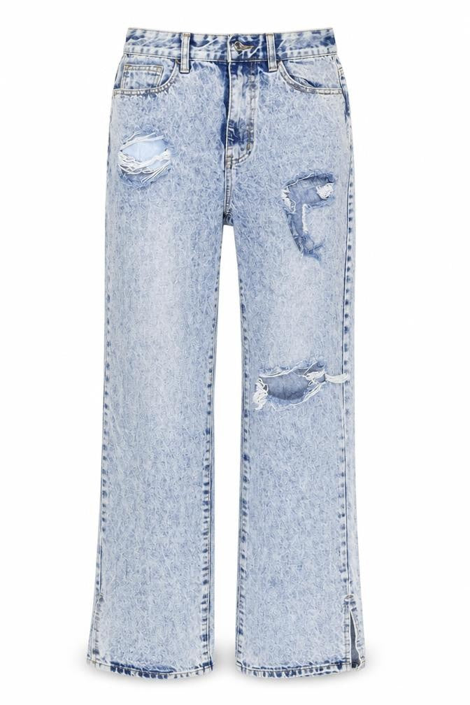 PRETTYLITTLETHING Womens Blue Cotton Wide-Leg Jeans Size 12 L32 in Regular Button