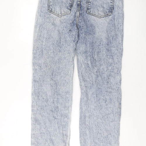 PRETTYLITTLETHING Womens Blue Cotton Wide-Leg Jeans Size 12 L32 in Regular Button