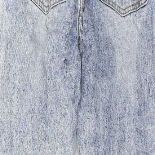 PRETTYLITTLETHING Womens Blue Cotton Wide-Leg Jeans Size 12 L32 in Regular Button