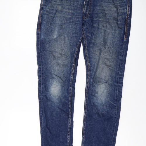 Marks and Spencer Mens Blue Cotton Straight Jeans Size 30 in L29 in Slim Button