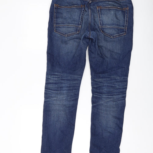 Marks and Spencer Mens Blue Cotton Straight Jeans Size 30 in L29 in Slim Button